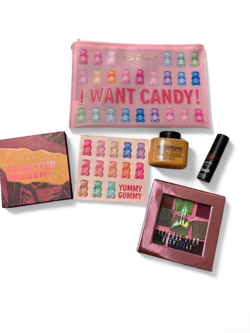 Too Faced I Want Candy! Pink Gummy Cosmetic Pouch Bundle